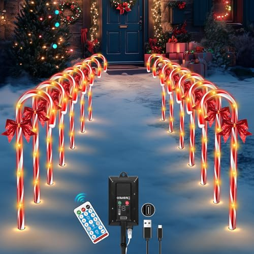 HELESIN Solar Weihnachtsdeko Aussen Zuckerstangen Lichterkette 14 Stück, 8 Modi Timer Solar Weihnachtsbeleuchtung, 84 LED Wasserdicht Zuckerstangen Beleuchtet Außen fur Garten Weihnachtsdeko