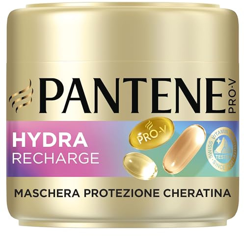 Pantene Pro-V Hydra Recharge Maschera Protezione Cheratina 300ml per Capelli Estremamente Secchi. Nutre Fino a 8 Strati in Profondità e Blocca l'Umidità.Dona Capelli Idratati e Lucenti. Formula Pro-V