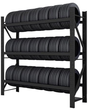 Mayaadi Reifenregal 200x60x200 cm | 300 kg Traglast pro Boden | Lagerregal Metall | Kellerregal Garage Werkstattregal Steckregal | 3 Ebenen, Schwarz