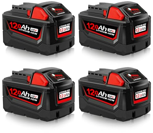 4X M-18 18V 12000mAh Replacement for Milw Battery Compatible with Milw M-18 Battery 48-11-1820 48-11-1840 48-11-1850 2646-60 with LED Indicators for Cordless Power Tool (*4)