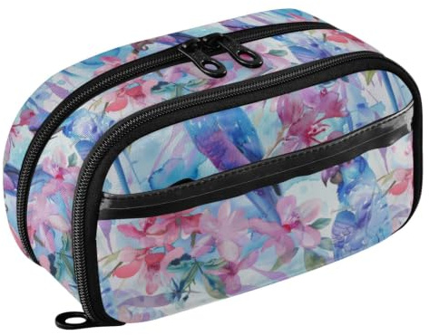 Amooorous PVC Pencil pouching Watercolor Animal Hyacinth Macaw Fuchsia Soft Blue Pencil Case with Supplies