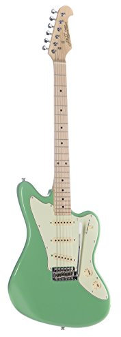 J&D JM10 MN SFG Surf Green E-Gitarre, Lindekorpus, Ahornhals, 22 Bünde, 3x Singlecoil, Vintage Vibrato System, Chrom Hardware, Hochglanz Finish, Ideal für Einsteiger und Profis