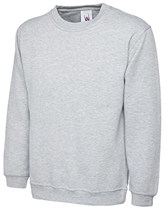 Uneek 300g Plain Classic Crewneck Sweatshirt -Heather Grey - Medium