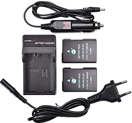 DSTE 2-Pack Rechargeable Batteries + DC111E Voyage Chargeur Compatible pour Nikon EN-EL14 EN-EL14A DF D3100 D3200 D3300 D3400 D3500 D5100 D5200 D5300 D5500 P7000 P7100 P7200 P7700 P7800