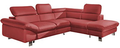 Mivano Ecksofa Driver mit Schlaffunktion und Stauraum / Ledersofa in L-Form mit Ottomane rechts / Inkl. verstellbare Kopfstützen / 266 x 73 x 214 / Kunstleder rot