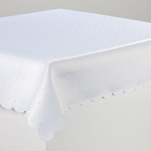 Tischdecke Tischtuch Tafeldecke DAMAST Punkte Fleckversiegelt Gastronomie Farbe Weiß Maße 130x300 eckig