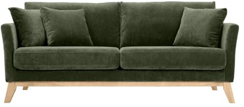 Miliboo Sofa, skandinavisch, 3-Sitzer, Velours, Füße aus Holz Oslo