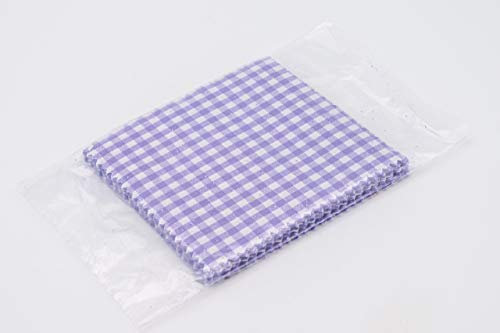 Flaschenbauer- 25x lila-weiß Karierte Textildeckchen mit Creme farbigen Schlaufen zum Befestigen der Deckchen. Dekoration für Einmachgläser und Einweckgläser. EIN Muss für DIY-Projekte und Geschenke.