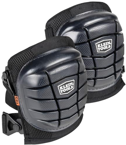 KLEIN TOOLS 60184 Knee Pads, Lightweight Gel Knee Pads with Slip Resistant Rubber Caps and Adjustable Straps, Great for Construction, Black