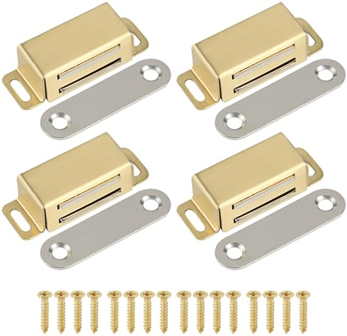 Mooche 4Packs Cabinet Magnets, 46MM Magnetic Door Catch, Gold | Cupboard Door Magnets, Stainless Steel Heavy Duty Cabinet Drawer Magnet Latches for Kitchen Wardrobe Closet Closure