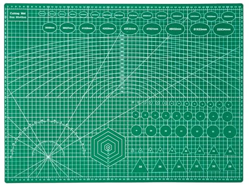 QILZO® Schneidebrett, A2, doppelseitig, 3-lagig, zum Nähen und Basteln, Schneideunterlage für Patchwork, Cutting Matte, Grün (60 x 45 cm)