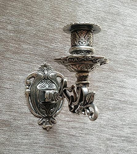 Messing Klavierleuchter Antik Silber Wandleuchter,Kerzen-Wandhalter brünniert Wandkerzenhalter Schwenkbar, Requisite