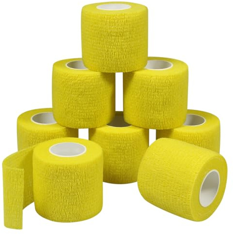 8 Rouleaux Bandage Autoadhésif Bandage Élastique de Fixation 5cm x 4,5m | Cohésifs Bandage Medical pour Premiers Secours Sport Quotidien, Humains et Animaux Chevaux Chiens, Poignets, Chevilles Jaune