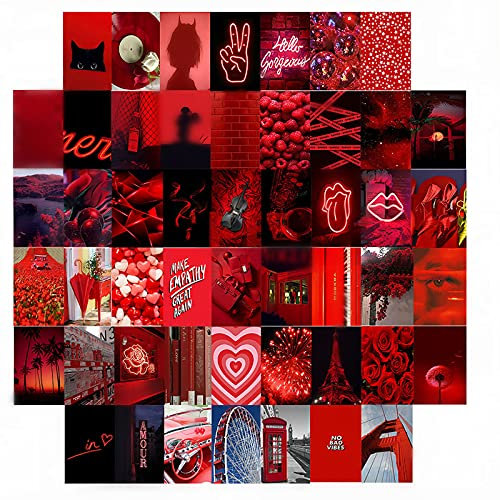 50-teiliges Weihnachten Wand-Collage-Set ästhetisches Bild Wand Collagen Set Album-Cover Retro 80er-Jahre ästhetische Poster einzigartige Indie-Raumdekoration Wand-Collagen-Kit für Raumdekoration(rot)