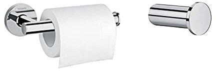 Hansgrohe Porte-Papier Toilette WC Logis Chrome 41726000 & Crochet Porte-Serviette Logis pour Salle de Bain Chrome 41711000