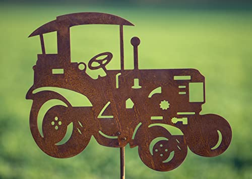 itsisa Gartenstecker Traktor Trecker im Rost Design - Rostfigur, Gartendeko Rost, Metalldeko, Bauernhof