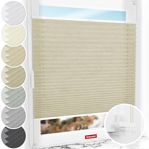 Schuette® Plissee ohne Bohren ● Dolomite Kollektion: Light Coffee (Beige) ● 70x100cm (Breite x Höhe) ● Suprafix Faltrollo Klemmfix 2.0 Rollo ● 60 Sekunden Plisseerollo Montage inkl. Video
