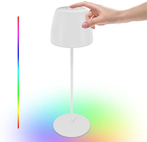 uuffoo Tischlampe Kabellos,Led Tischleuchte kabellos Touch Dimmbar 8 Farben LED Akku Tischlampe IP54 Wasserdichte Metall für Aussen Schlafzimmer Bar Restaurant Tisch Deko Camping(C,Weiß)