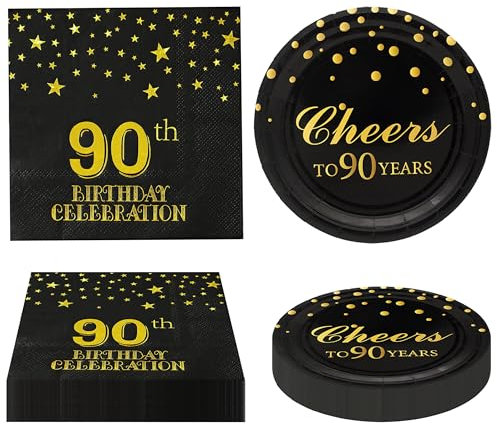 Pandecor Birthday Party Plates and Napkins Party Supplies Set Serve up to 20 Guests (90 years old)