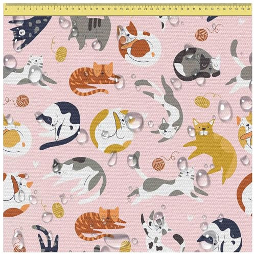 DreamRoots Segeltuch Wasserdicht - Polsterstoff Meterware 160 cm breit - Wasserabweisender Stoff 220 g/m2 600D - Markisenstoff Wasserdicht Meterware Pastel Cats Laufmeter
