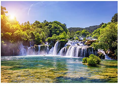 WallArena - Vlies Fototapete Wasserfall Landschaft Grün Natur Wald Wasser 416x254 cm - Fototapeten - Tapeten - für Wohnzimmer Schlafzimmer - Vliestapete Wandtapete Tapete 3D Effekt- inkl. Kleister
