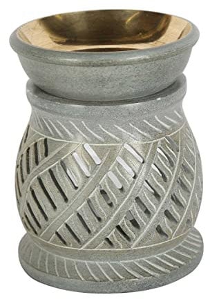 Orientalische Duftlampe NAMASTE GRÜN aus Naturstein Soapstone geschnitzt 10x10x11 cm (B/T/H) mit Metall-Schale ätherisches Öl Diffusor, Teelicht-Halter für Aromatherapie, Aromalampe | SL10