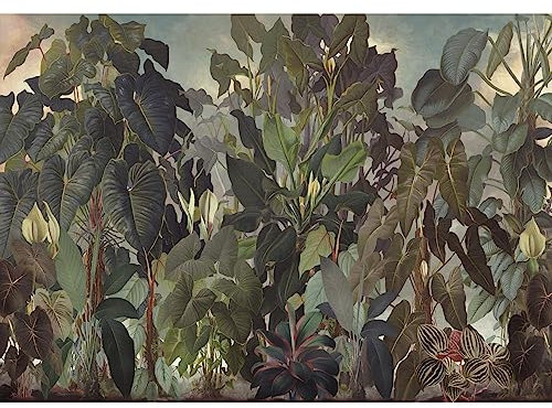 Novart Fototapete Dschungel Modern Vlies Wohnzimmer Schlafzimmer - Made in Germany - tropische Blätter Grün N9126010a