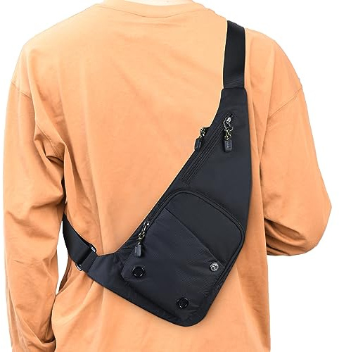 Peicees Small Sling Bag For Men Waterproof Crossbody Bag Man Purse Slim Chest Backpack Shoulder Bag For Travel Hiking