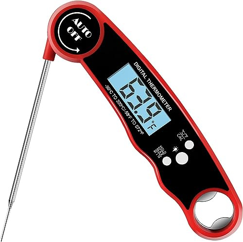 Instant Read Meat Thermometer for Grill and Cooking with Waterproof Backlight & Calibration Function for Grilling BBQ, Kitchen Cooking, Baking, Liquids, Candy & Air Fryer