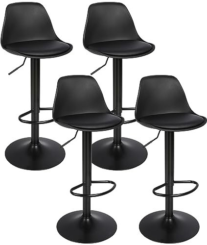 Tabourets de Bar Lot de 4 pivotant- Lot de 4 chaises de Bar réglable,Réglable en Hauteur et Rotative à 360°,Robuste et Ultra Silencieux-4pc-B Noir Pur