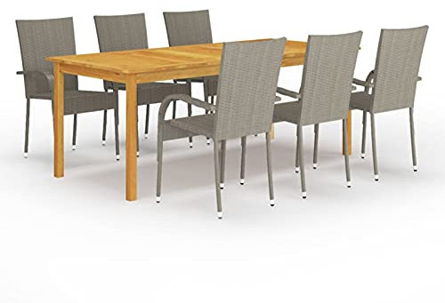 BaraSh 7-TLG. Garten-Essgruppe Sitzgarnitur Outdoor Lounge Tisch Outdoor Sitzgarnitur Garten Garden Furniture Sets Grau 3067879