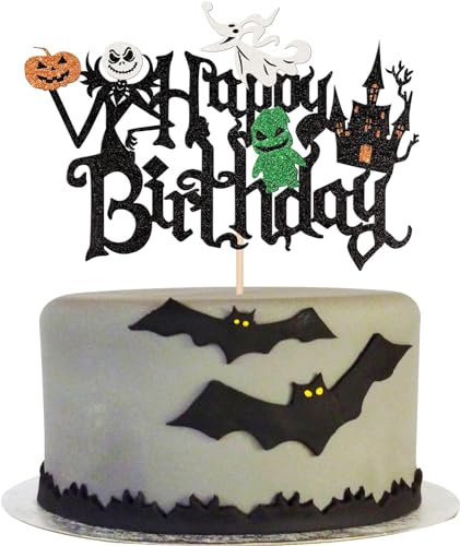 1 Stück Halloween Happy Birthday Tortendeko Glitzer Halloween Zauberer Geist Kürbis Kuchen Deko für Haunted House Witch Kürbis Herbst Themed Cake Dekoration Geburtstag Party
