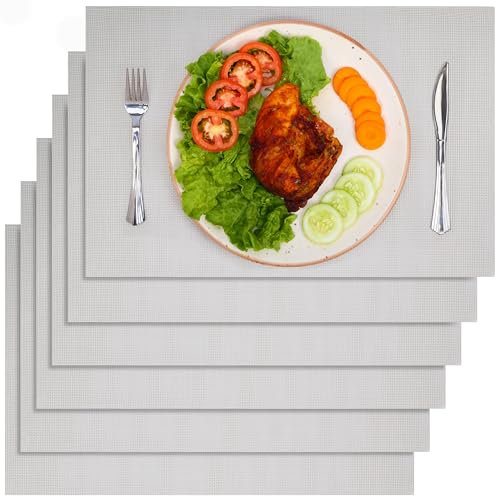 Belle Vous 6 Tovagliette Grigie - Tovagliette Antiscivolo in PVC - Sotto Piatti Lavabili e Resistenti -Sottopiatti Facili da Pulire - Resistenti al Calore e Impermeabili