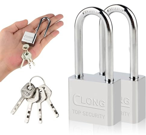 Vorhängeschlösser aus robustem Stahl, langer Bügel, wasserdicht, mit 4 Schlüsseln, für Schuppen, Lager, Zaun, Büro, Garage, Garten, Fitnessstudio, Schließfach, 2 Stück (30mm)