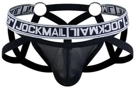 JOCKMAIL Herren Unterwäsche Po-Lifting Sexy Tanga Mesh Schnelltrocknend Transparent Versuchung Stahl Ring Bandage Hohl, Schwarz, Medium