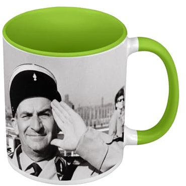 Kaffeebecher in Premium-Qualität, Grün – Louis De Funès Französischer Schauspieler Foto von Star Celebrity Altes Kino Original 3 Gendarmes – Tasse mit Henkel und farbigem Innenraum