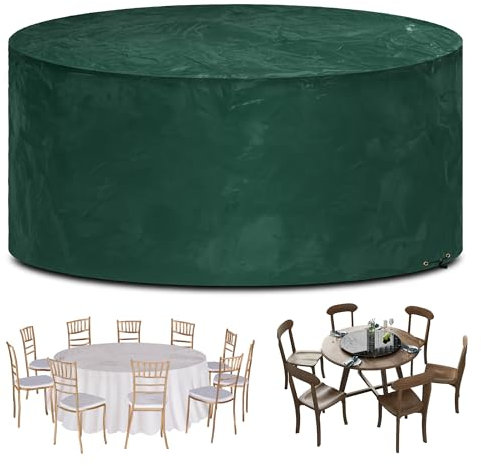 Funshot Gartenmöbel Abdeckung wasserdichte Rund, Ø 250x90cm, Gartentisch Abdeckplane Winddicht, Outdoor-Tischabdeckung für Möbelsets, Schutzhülle Gartenmöbel, Polyethylen, Grün