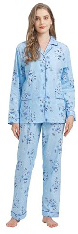 kolipajam 100% Baumwoll-Schlafanzug für Damen - Set mit langärmligem Oberteil, gemütlichem Knopfverschluss, Schlafbekleidung, Loungewear im Boyfriend-Stil, Größen S-3XL