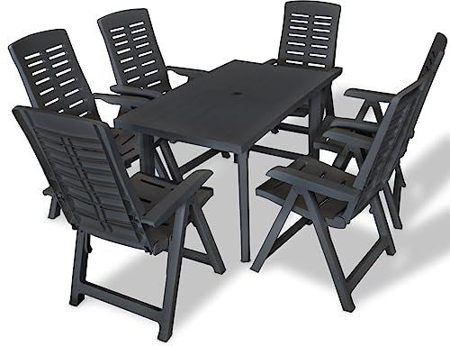 QJBSAVVA 7-TLG Garten-Essgruppe, Balkon Tisch gartenmöbel Set eckbank küche Outdoor Tisch Geeignet für Flur Outdoor Strand Café Kunststoff Anthrazit