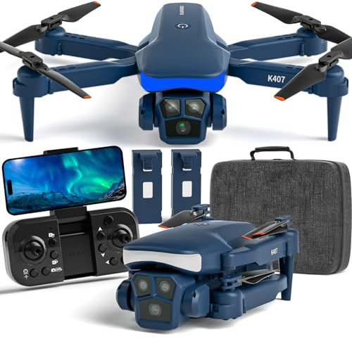 K407 Drohne mit Kamera für Erwachsener 1080P, 135° Verstellbares Objektiv, Faltbare Drones mit Start/Landung mit einer Taste für Anfänger, FPV RC Quadcopter mit Höhenhaltung, 3D Flip, 2 Batterien
