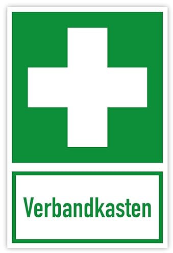 Aluminium Schild Hinweis „Erste Hilfe Verbandkasten“ grün Rettungszeichen 3mm Alu Dibond® | 10x15 cm Made in Germany