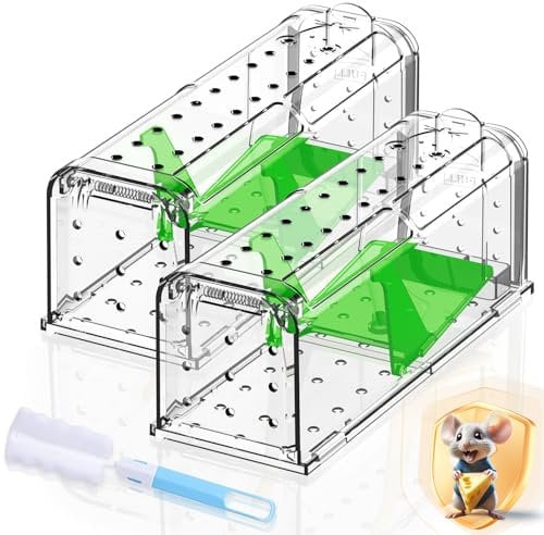 Lebendfalle für Maus Mausefalle Lebend:2er Set Tierfreundlich Mäusefalle mit 66 Luftlöchern, Mausefallen mit Hochsensibler Auslösemechanismus, Berührungsfreie Freigabe, Einfach Einzurichten-Mehrweg