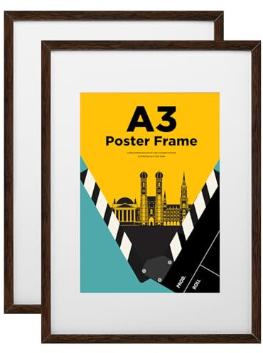 Egofine Lot de 2 cadres photo A3 en bois avec verre acrylique - Cadre en MDF - Passe-partout pour photos A4 - Cadre pour certificats - Pour montage sur table et mural - 29,7 x 42 cm - Marron