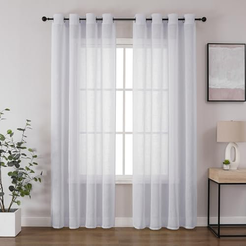 CUCRAF Leinenoptik Voile Vorhänge mit Ösen Gardine für Schlafzimmer Wohnzimmer, Leinenfarbe,2er Set