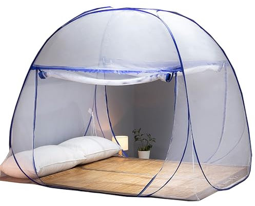 Moskitonetz-Bettnetz-Zelt für Erwachsene und Kinder, atmungsaktives Sommer-Moskitonetz, tragbar, reduziertes Licht, Betthimmel, blau, 180 x 200 x 150 cm