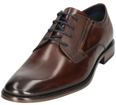 bugatti Herren Derby-Schnürschuh mit geprägten Elementen, Dunkelbraun, 40 EU