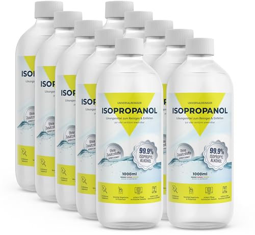 Medicalcorner24 Reines Isopropanol Isopropylalkohol 99,9% 10 x 1 Liter Reinigungsalkohol Reinigung von elektronischen Geräten & Linsen löst Kunstharz beim 3D-Druck (10 x 1000ml) Made in Germany