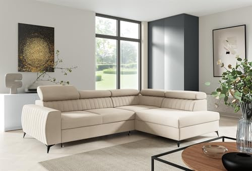 Ecksofa Schlafsofa Sofa TORONTO Stoff Element (Creme, Seite: Rechts)