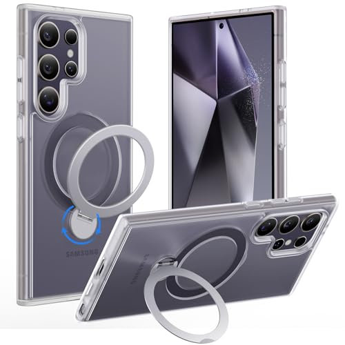 Holidi Hülle für Samsung Galaxy S24 Ultra für Magsafe mit Ring Halter Ständer, Handyhülle Samsung S24 Ultra Case, 360° Magnetischer Militärischer Schutzhülle Galaxy S24 Ultra, Matte Transparent