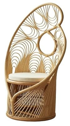 Sedia in vimini e rattan, Sedia artistica vintage in rattan con schienale alto, design a coda di fenice, sedia for il tempo libero in rattan for rilassarsi all'aperto sul balcone o sul patio , Mobili